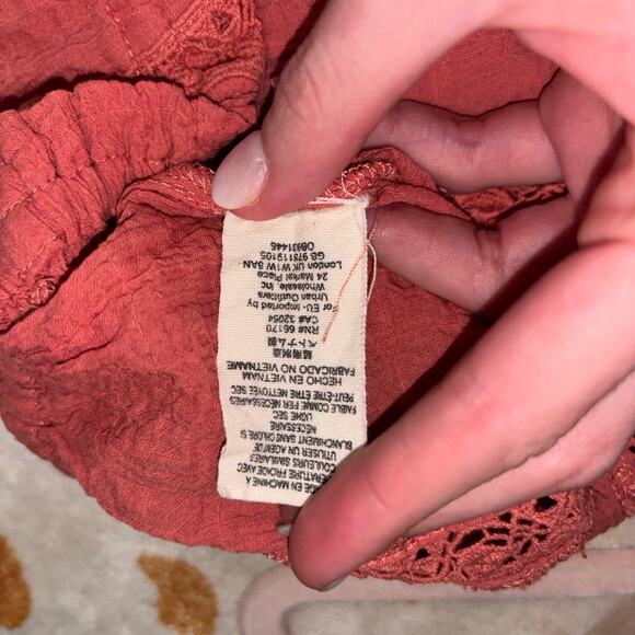 Free People Boho Long Sleeve Blouse-  Maria Lace Embroidered Terracotta- Large - Picture 15 of 15